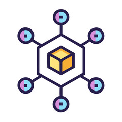 Poster - Decentralized Network Icon: Block Connected to Nodes, Blockchain Technology