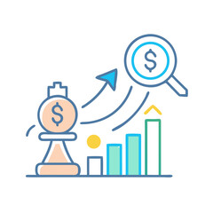 Poster - Financial Strategy and Growth Concept with Chess Piece, Graph, and Magnifier