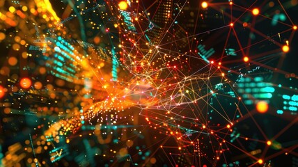 Poster - This abstract image showcases vibrant data visualization of similarity measurements, featuring interconnected networks and dynamic light patterns that evoke a sense of depth and motion.