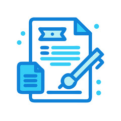 Poster - Blue Icon of Contract Signing, Agreement, Business Document, Paperwork and Pen