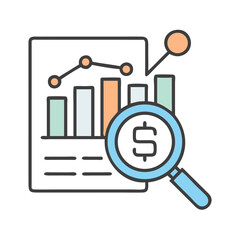 Poster - Analyzing Financial Data: A Magnifying Glass over a Bar Chart with Lines