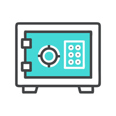 Poster - Turquoise and Black Safe Box Illustration on Black Background