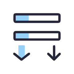 Poster - Data Download Icon with Two Bars and Arrows on Black Background