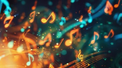 Poster - Colorful Music Notes and Vibrant Sound Waves in a Dynamic Abstract Background
