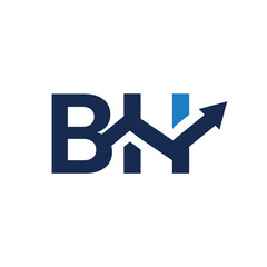 Aufkleber - this is a flat logo design of letter BH in blue color with graphic arrow heading up 