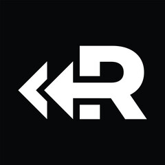 Wall Mural - this is a flat logo design of initial r with two arrow heads facing left for rewind logo in white co