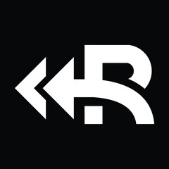 Wall Mural - this is a flat logo design of initial r with two arrow heads facing backwards for rewind logo in whi