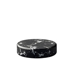 Poster - A sleek polished stone platform with a distinctive black and white marble pattern creates a refined minimalist display for showcasing products or pieces