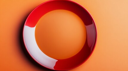 Poster - Red and white plate with a white rim sits on a yellow background. The plate is empty, and the background is orange