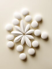 Aufkleber - Clean White Pill Arranged in a Blooming Flower Shape Representing Wellness Minimalism in a Serene Environment