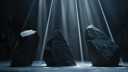 Poster - ethereal light shining on mysterious stone monoliths in dark environment