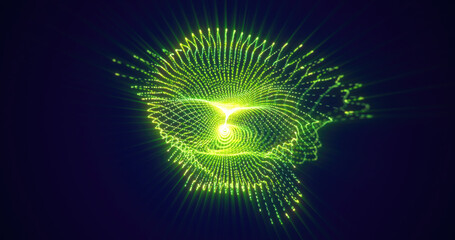 Aufkleber - abstract green light patterns forming a glowing silhouette, representing technology, data flow, and 