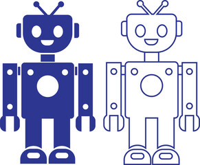 Poster - Robot flat, outline icon set. GPT chatbot. Artificial intelligence, trendy technology, support service, funny automation computer vectors isolated on transparent background. Showcasing playful design.