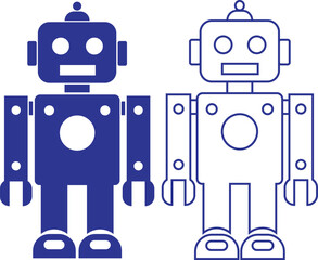 Poster - Robot flat, outline icon set. GPT chatbot. Artificial intelligence, trendy technology, support service, funny automation computer vectors isolated on transparent background. Showcasing playful design.