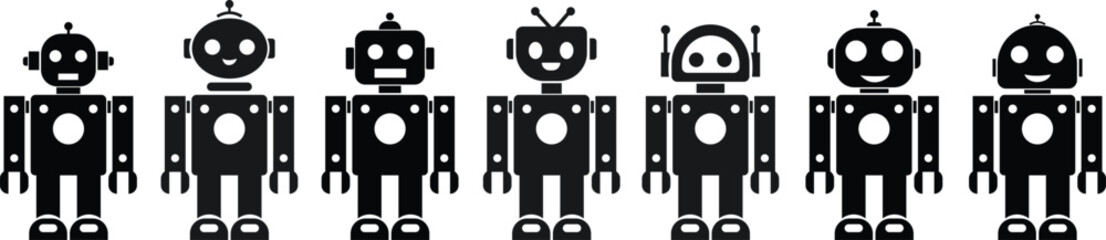 Aufkleber - robot black flat icons set. gpt chatbot. artificial intelligence, trendy technology, support service