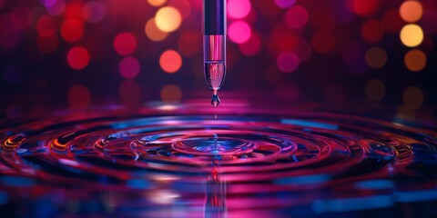 Leinwandbilder - Close-Up View of Laboratory Pipette Dropping Liquid into Test Tubes Surrounded by Colorful Background Enhancing Scientific Exploration and Research