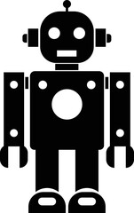 Aufkleber - Robot black flat icon. GPT chatbot icon. Artificial intelligence, trendy technology, support service, funny automation computer vector isolated on transparent background. Showcasing playful design.