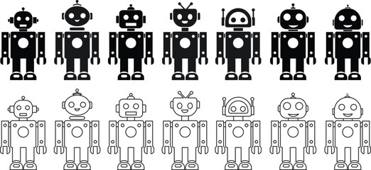 Aufkleber - robot flat, line icons set. gpt chatbot. artificial intelligence, trendy technology, support service