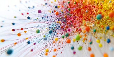 Aufkleber - Colorful Strings and Pins Create Intricate Patterns on a White Background, Representing Connection, Communication, and Networking Concepts in Visual Art