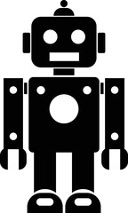 Aufkleber - Robot black flat icon. GPT chatbot icon. Artificial intelligence, trendy technology, support service, funny automation computer vector isolated on transparent background. Showcasing playful design.