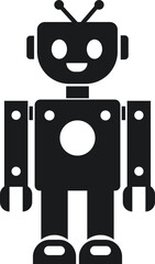 Aufkleber - Robot black flat icon. GPT chatbot icon. Artificial intelligence, trendy technology, support service, funny automation computer vector isolated on transparent background. Showcasing playful design.