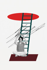 Aufkleber - Exclusive artwork banner collage of happy businessman businesswoman stand career ladder development success goal achievement