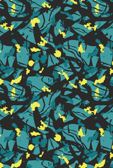 Poster - Abstract Camo Blue Black  Yellow Chaos
