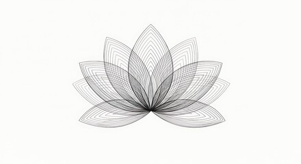 Poster - Lotus flower in concentric circular lines, overlapping petals, zen-inspired minimalism