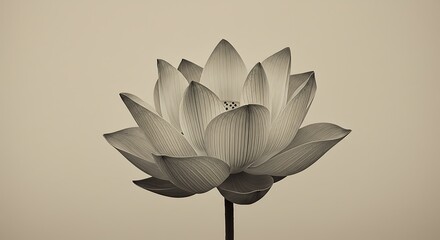 Poster - Lotus flower in concentric circular lines, overlapping petals, zen-inspired minimalism