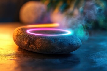 Poster - Colorful glowing stone with vibrant lights creating a captivating atmosphere in a dim setting