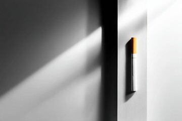 Poster - Single Burning Cigarette Casting a Shadow Resembling a Coffin on a Clean Background