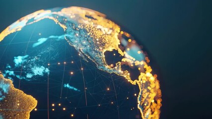 Poster - Illuminated Earth Globe with Digital Network Connections Over North America and South America at Night