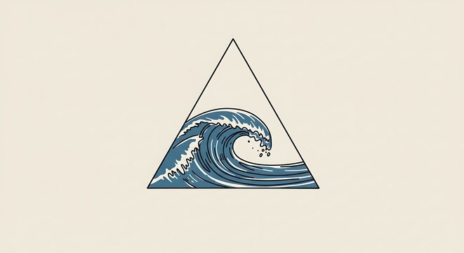 Wave crashing into a triangle, single-line contour, abstract ocean symbolism, scalable simplicity