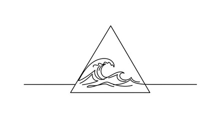 Poster - Wave crashing into a triangle, single-line contour, abstract ocean symbolism, scalable simplicity
