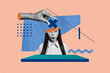 © deagreez - Contemporary art collage of puzzled girl cut head caricature hand hold plus treatment healthcare migraine bullying pressure