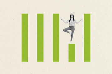 Poster - Banner template collage of person meditate in column graphs over pastel green background