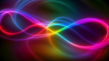 Wall Mural - Looped abstract striking pattern of glowing, colorful lines that twist and spiral continuously, emanating light in a mesmerizing spectacle. Seamless footage.