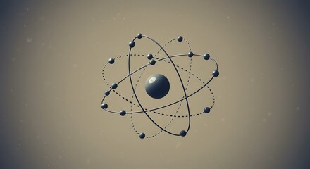 Poster - Quantum atom with dotted electron trails, minimalist orbits, open circular framework
