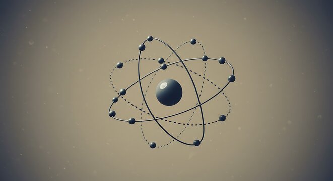 Quantum atom with dotted electron trails, minimalist orbits, open circular framework