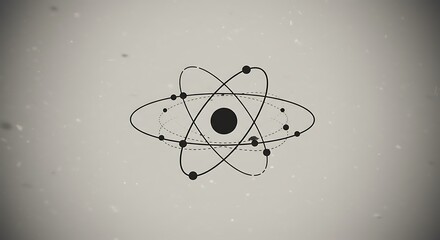 Poster - Quantum atom with dotted electron trails, minimalist orbits, open circular framework