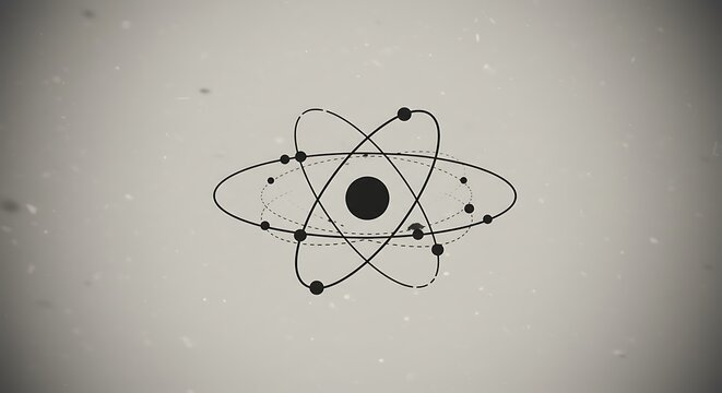 Quantum atom with dotted electron trails, minimalist orbits, open circular framework