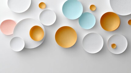 Poster - Collection of colorful plates arranged in a circle. The plates are of different sizes and colors, creating a visually appealing and artistic display