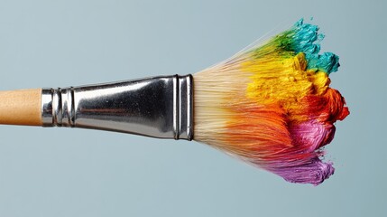 Poster - Paintbrush with a rainbow of colors on it. The brush is being used to paint a picture