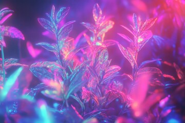 Poster - Vibrant display of colorful foliage illuminated by glowing light at night