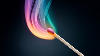 Poster - matchstick is lit and the flame is colorful. concept of excitement and energy