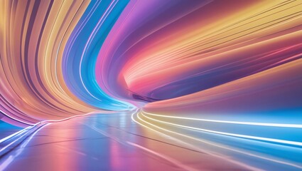 Poster - Elegant Light Trails in Soft Gradient Colors Forming a Dynamic Wave Pattern for Modern Business Solutions