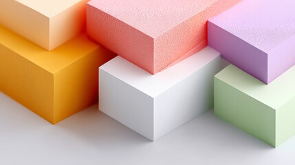 Poster - Stack of colorful foam blocks with a white block in the middle. The blocks are arranged in a way that creates a sense of depth and dimension. The colors of the blocks are vibrant and eye-catching