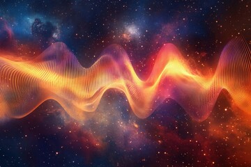 Poster - Vibrant sound waves traverse a cosmic space filled with stars and colorful gases