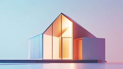 Aufkleber - Modern minimalist house with glass windows and an unique architecture design on background with blue and purple colors