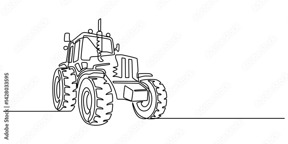 Vector de Stock Continuous one line drawing of farmer's tractor ...